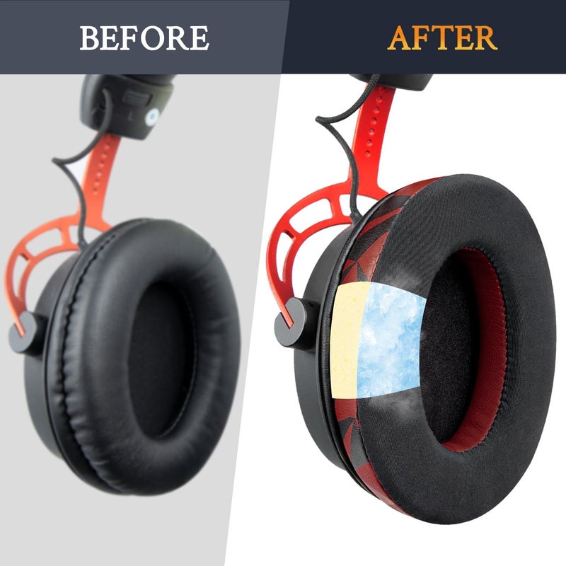 SoloWIT Cooling Gel Replacement Earpads Cushions for HyperX Cloud 1/2/3/Pro/Core, Cloud Alpha/Flight/Stinger Series, CloudX Stinger/Flight Series Headset - Red Storm - Image 5